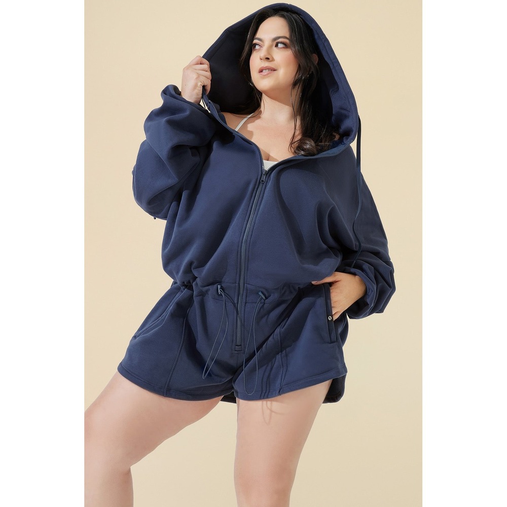 POPFLEX Romper Women's S/M Navy Blue Full Zip Hooded Sweatshirt Cloud NWT